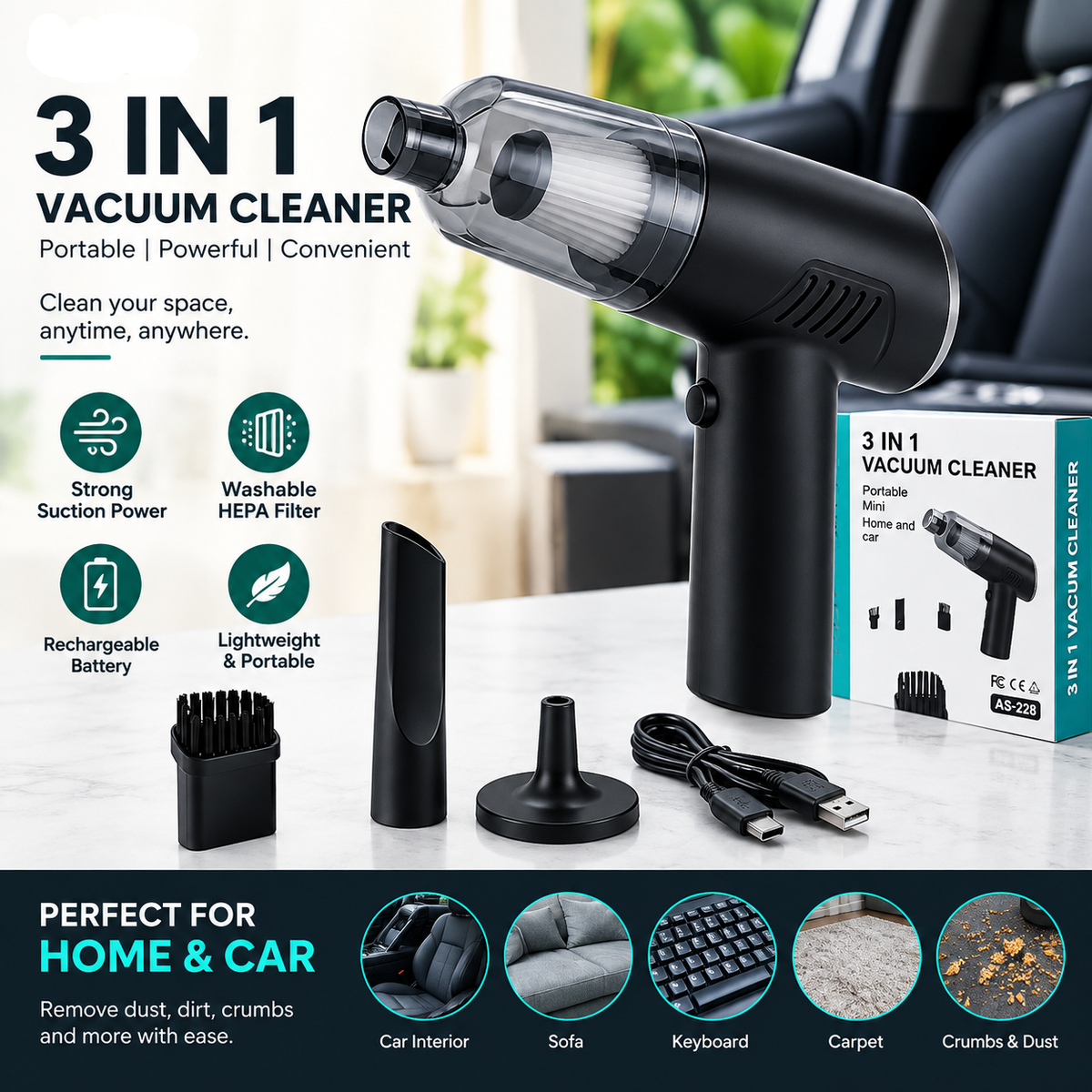 PocketVac™ 3-in-1 Handheld Vacuum Cleaner