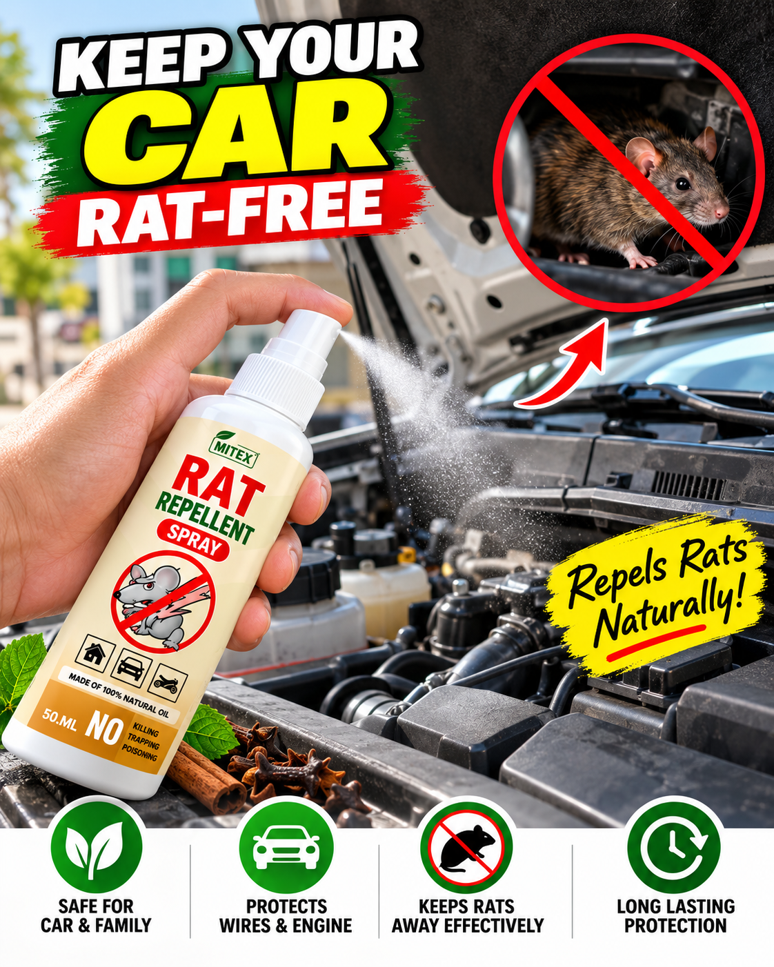 RatShield™ Buy 1 Get 2 Free – Rodent Repellent Spray | Pack of 3